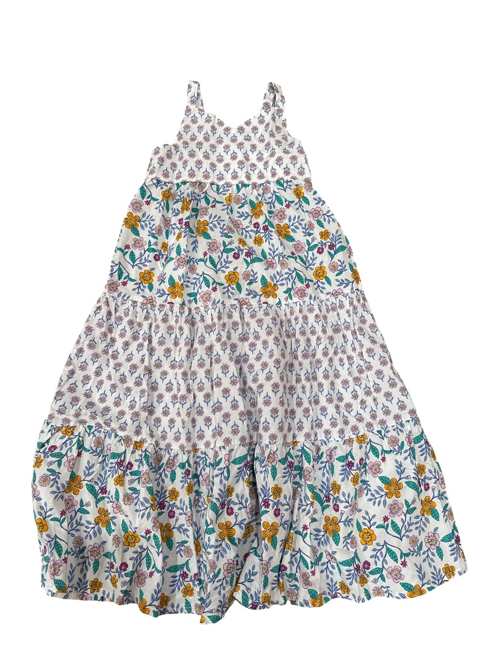 Carter's White Floral Tiered Sundress with Yellow & Green Accents